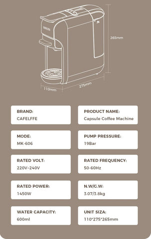 Cafelffe MK-606 5-in-1 Multi Capsule Coffee Machine with 7 Brew Size