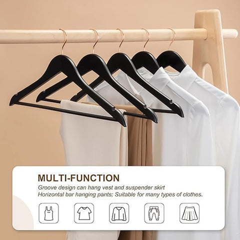 Willow 20Pc Pack Black Wooden Hangers with Rose Gold Hook