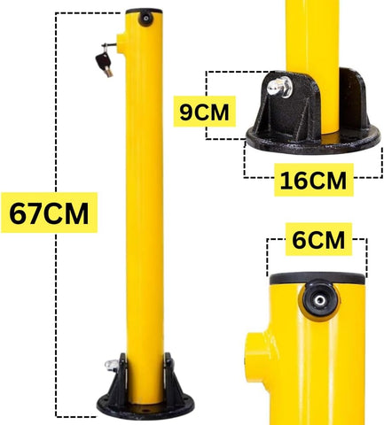 Olmecs Foldable Parking Post with Heavy-Duty Base | Bolt-Down Bollard with Key Lock Metal (1 Pc)