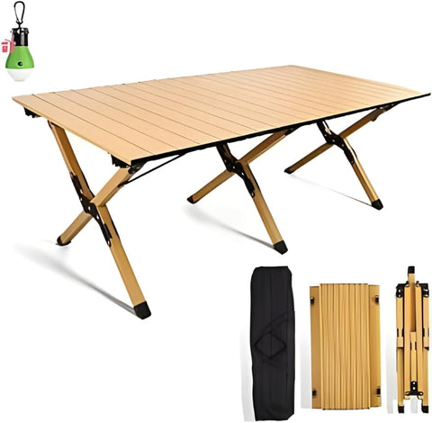 120CM Folding Aluminum Camping Table Black – Roll-Up Table, Portable Lightweight Grill Table for Outdoor