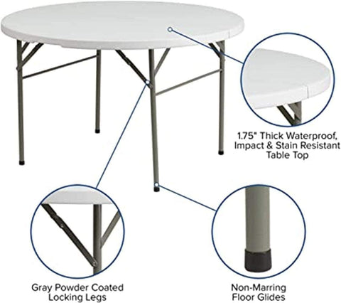 Olmecs Portable Plastic Folding Table Dia 150 cm Round for 8-10 Person for Party (white 2)