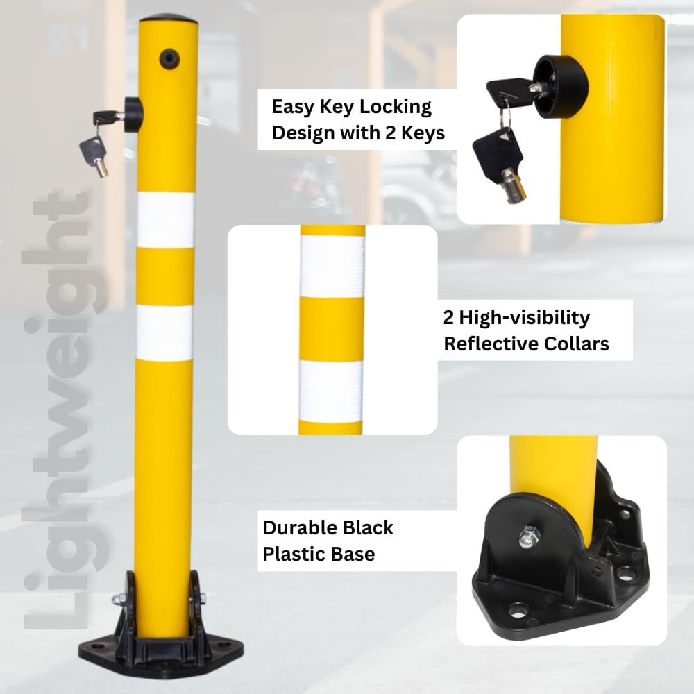 Olmecs Reflective 650MM Parking Barrier | Easy Operate Anti Manual Lock Yellow | Plastic Anti Parking Bollard | Parking Barrier Post with Key Lock (1 Pc)