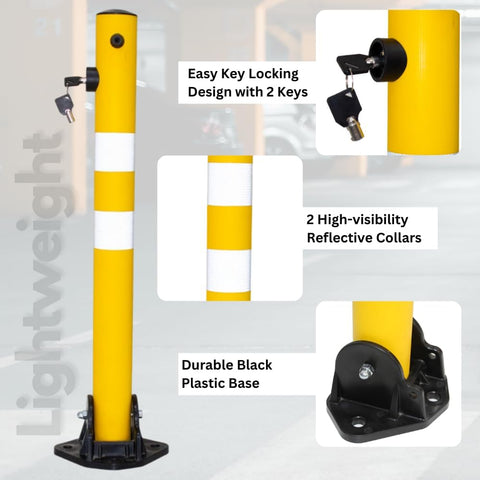 Olmecs Reflective 650MM Parking Barrier | Easy Operate Anti Manual Lock Yellow | Plastic Anti Parking Bollard | Parking Barrier Post with Key Lock (1 Pc)