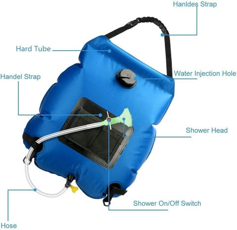Portable Solar Camp Shower Bag Blue– 5 Gallons/20 Litres | Outdoor Camping Shower for Hiking