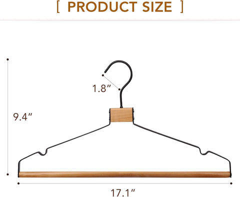 Willow 10Pc Pack High Grade Metal hangers - Wooden Heavy Duty Hangers for Clothes Durable Wire coat hangers