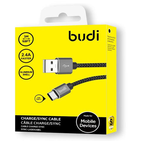 Budi Type-C 3 Meter 2.4A Braided Cable – Black DC206T30B