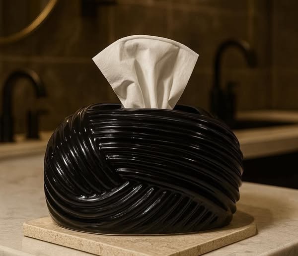 Liying Ceramic Rope Design Tissue Box (Black)