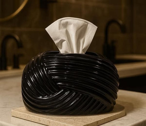Liying Ceramic Rope Design Tissue Box (Black)