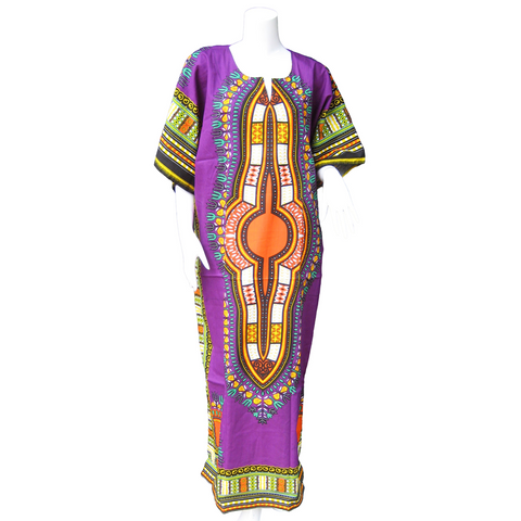 Womens 100% Cotton Long Kaftan Dress Summer Dashiki African Print - Tribe