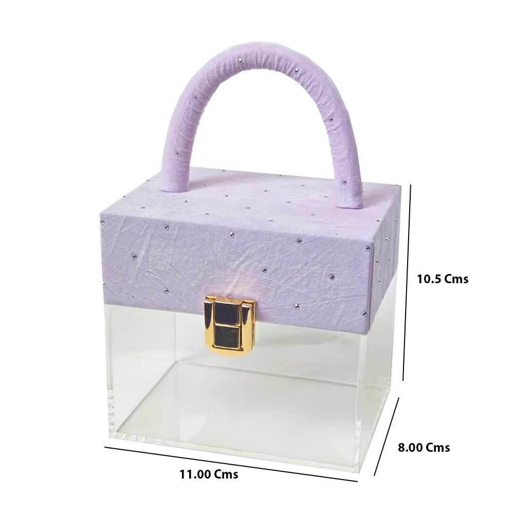 Small Clear Acrylic Gift Box  with Velvet Cover and Handle (11x10x8.5 Cms) - Willow