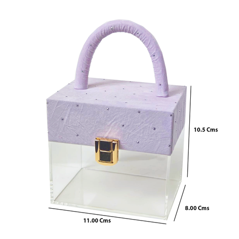 Small Clear Acrylic Gift Box  with Velvet Cover and Handle (11x10x8.5 Cms) - Willow