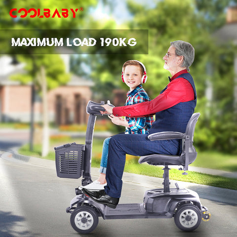 X-02 4 Wheel Electric Scooter Portable Electric Wheelchair Leg Scooter for Adult Seniors, Open Armrest, Swivel Seat
