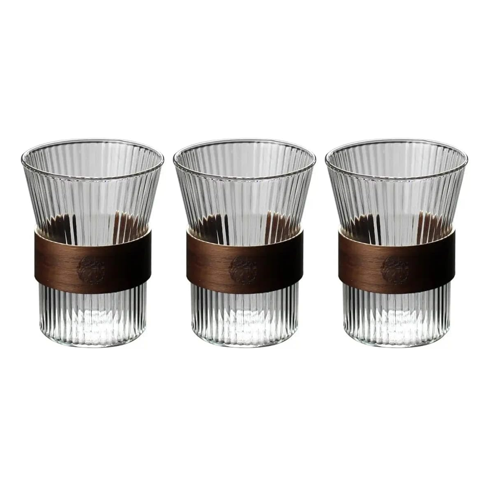 Liying 3Pcs Vintage Coffee Mug, 275ml, Large Wide Mouth, Aesthetic Stripe Glassware for Coffee, Tea