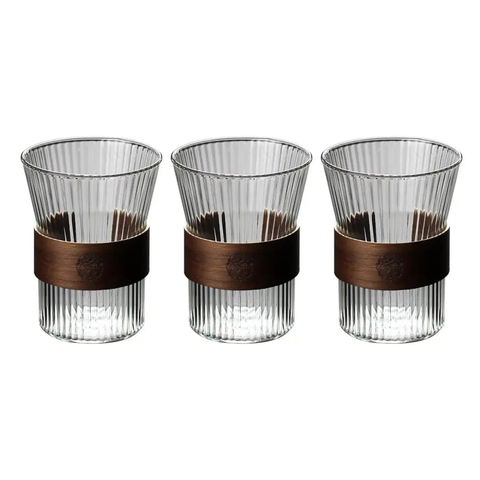 Liying 3Pcs Vintage Coffee Mug, 275ml, Large Wide Mouth, Aesthetic Stripe Glassware for Coffee, Tea