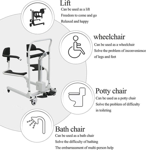 Electric Patient Lift Chair - 180° Split Seat, Shower & Commode Chair for Elderly & Disabled, 150KG Capacity