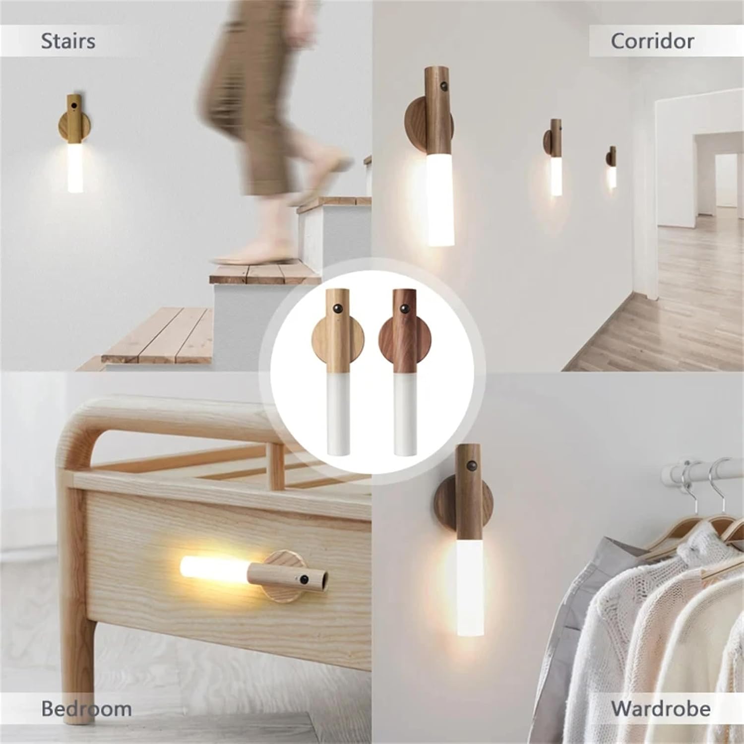 Indoor LED Night Light with Motion Sensor Wooden Wall Light Magnetic USB - Olmecs