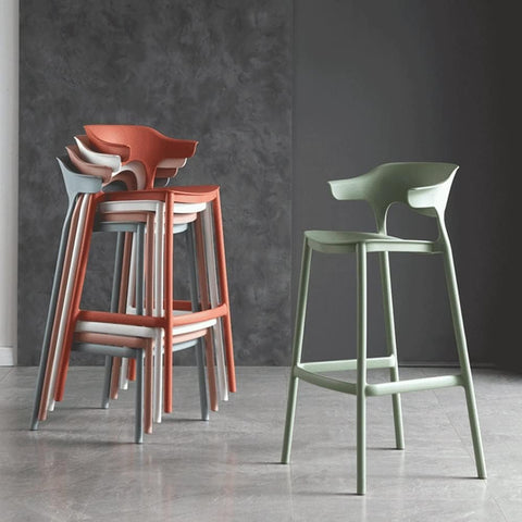 Backrest High stool Plastic Bar Chair Stackable (Black)
