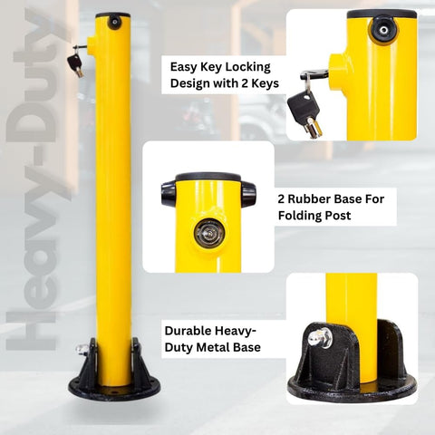 Olmecs Foldable Parking Post with Heavy-Duty Base | Bolt-Down Bollard with Key Lock Metal (1 Pc)