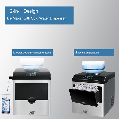 2 in 1 Ice Maker Machine with Cold Water Dispenser, 12pcs S/M/L Size Ice Cube ready in 10 Minutes,