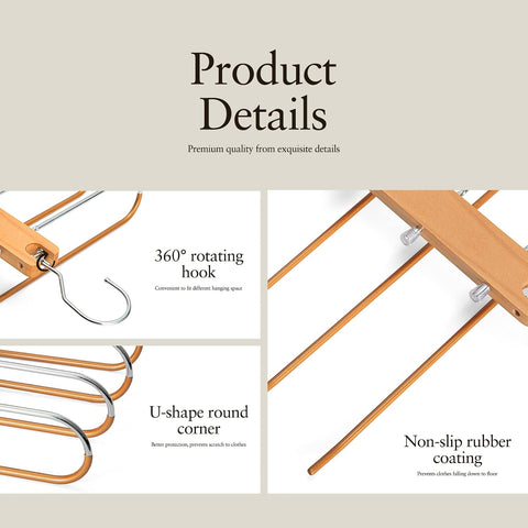 Willow Pants Hangers Space Saving 4 Pack Wooden Multiple Pants Hangers