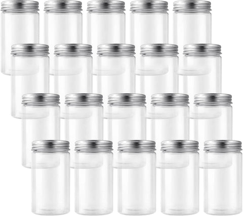 144 Pcs Pack 350ML Plastic Jars with Aluminium Lids Round Clear Food Storage Container