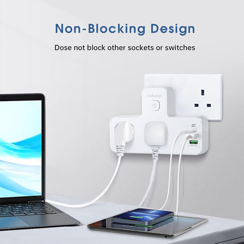 OLIGE Power Adapter Multi Plug Extension with 20W USB-C PD Fast Charge Port Type-C SC 2311