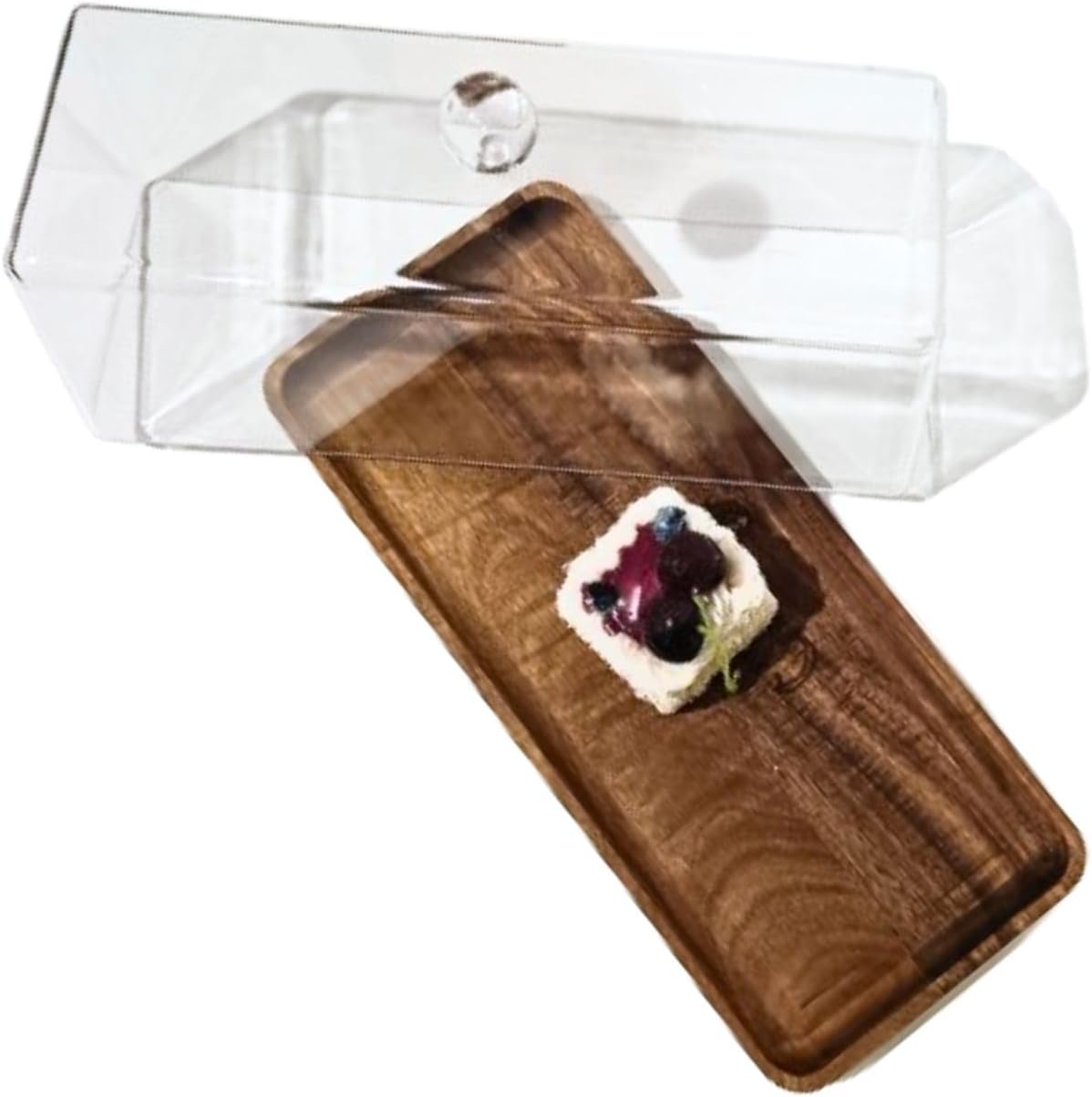 Liying Rectangular Cake Tray, Cake Wooden Plate Dish with Acrylic Display Cover Lid