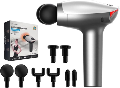 Advanced Deep Tissue Massage Gun - Double-Head Design with 8 Versatile Massage Heads for Pain Relief in Neck, Back, Legs, Shoulders
