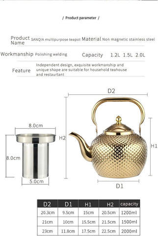 Stainless Steel Teapot Hammer Pattern 1.2L\1.5L\2L Teapot with Infuser Stainless Steel Water Boilers  - Bobo Pot