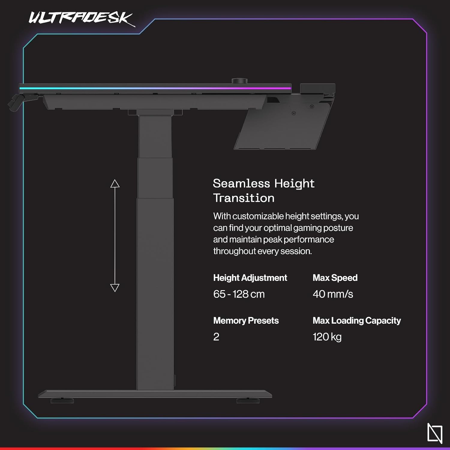Navodesk APEX ULTRADESK, Electric Standing Desk with RGB Lighting (Black, 150 x 81 CM)
