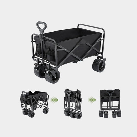 Collapsible Folding Camping Wagon Black, Foldable Camping Cart