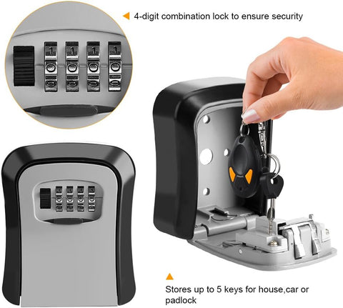 Olmecs 4-Digit Combination Waterproof Lockbox Key Safe Box Portable Storage for House Key