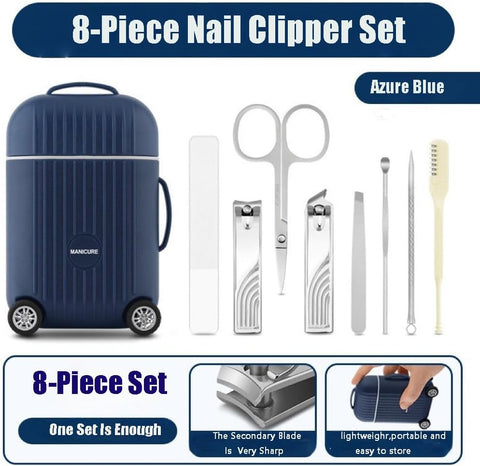 Manicure Set 8 in 1 Stainless Steel, Nail Clippers Scissors Pedicure Tools Kit - Portable Travel Grooming Kit for Men and Women with Mini travel box