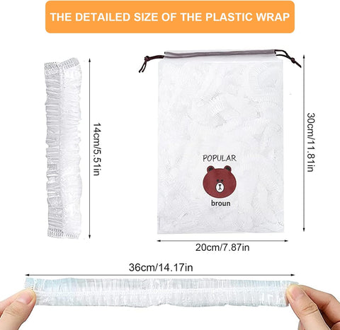 200 Pieces Reusable Flat Cover Elastic Stretch Film Bags Reusable for Food Fruit