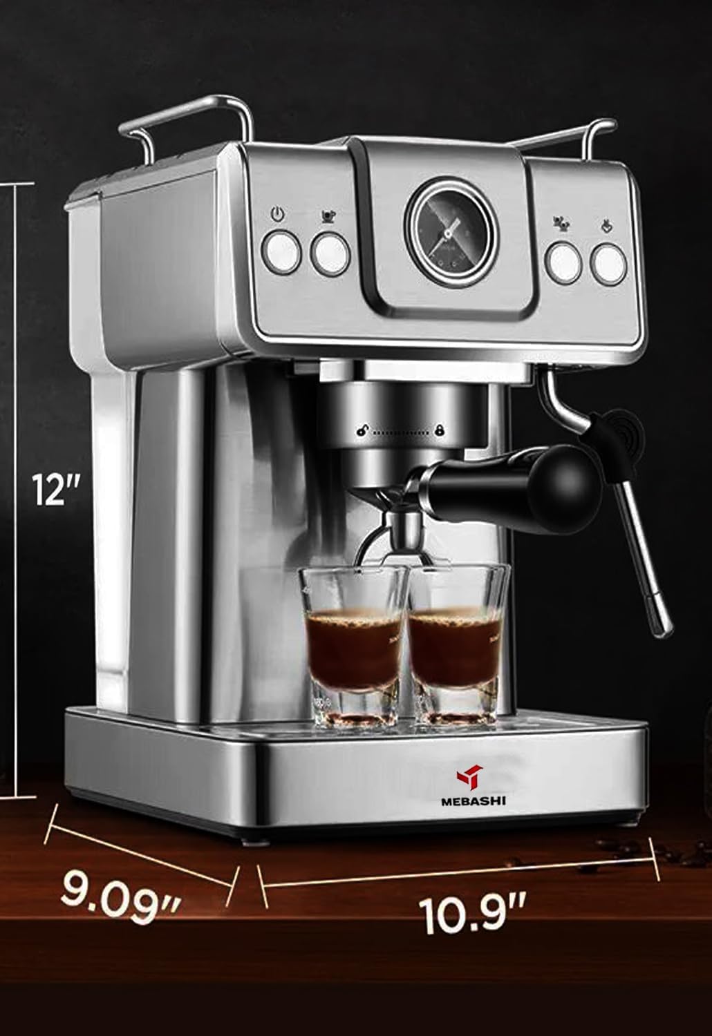 MEBASHI ME-ECM2038SS Espresso Coffee Machine, 20 Bar Pressure, 1.8L Capacity