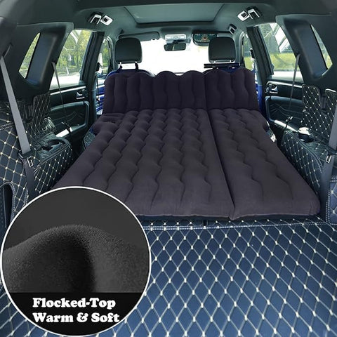 Inflatable Car Air Mattress with Back Seat Support & Pump Black– Ideal for Road Trips, Camping, and Travel Comfort (Grey)
