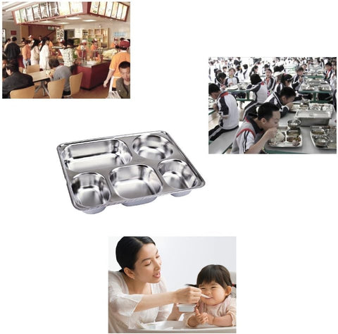 Stainless Steel Divided Plates with Lid for Adults Divided Dinner Tray 5 sections