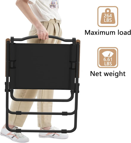 Foldable Camping Chair with Cup Holder Black, Outdoor Portable Foldable Chair