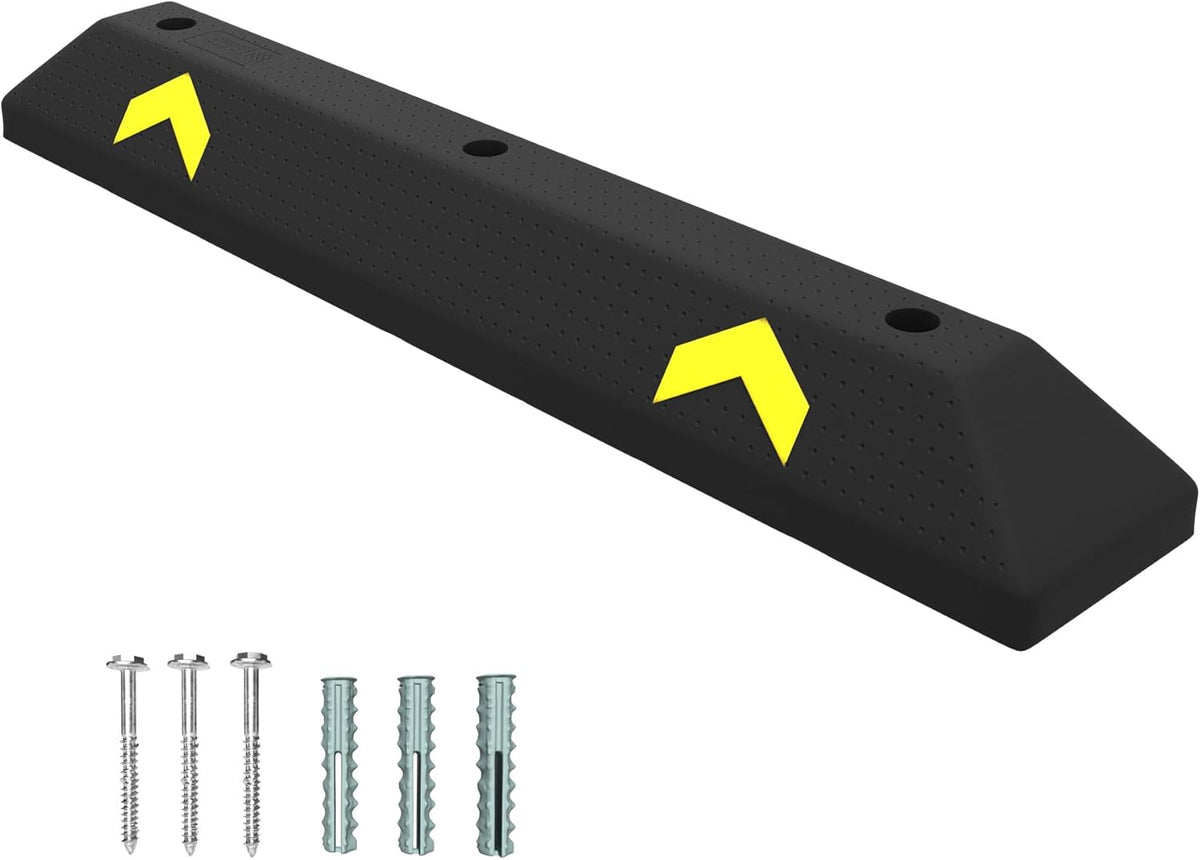 Olmecs  Parking Wheel Stop 90 CM Black | PVC Heavy Duty Parking Curbs with Yellow Reflector