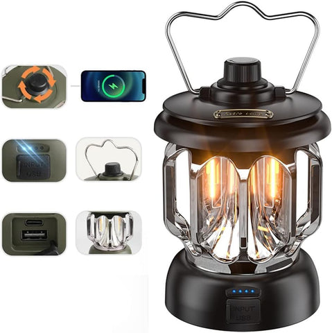 Ultra-Bright Rechargeable (LED Lantern- Army Green) Waterproof & USB Powered Torch with Hook for Camping