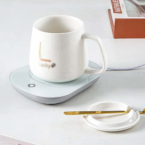 Electric Coffee Heating Mug with Cup and Spoon in a Gift Box