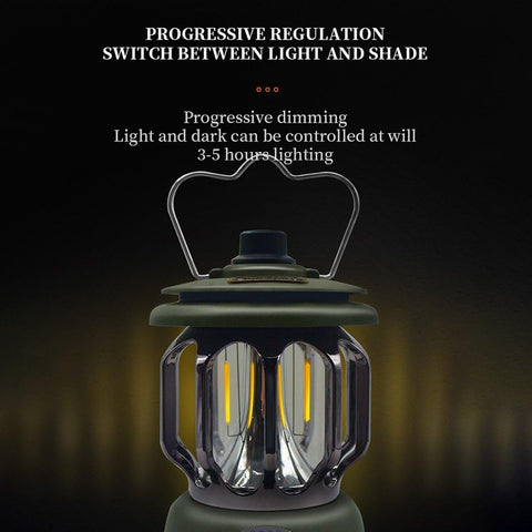Ultra-Bright Rechargeable (LED Lantern- Army Green) Waterproof & USB Powered Torch with Hook for Camping