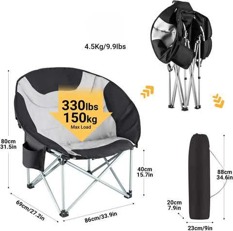 Foldable Moon Camping Chair Portable Lounge Chair with Cup Holder