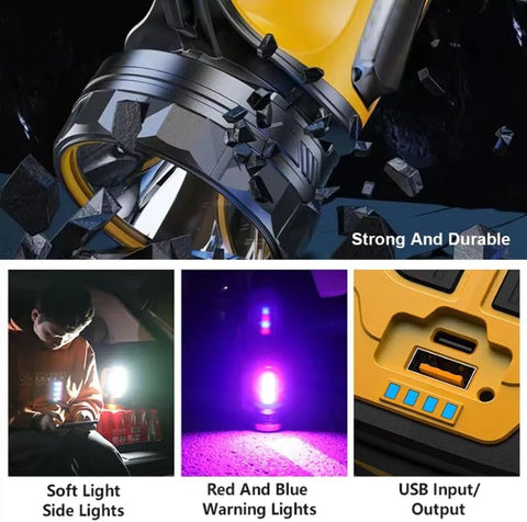 Ultra-Bright Rechargeable LED Flashlight – Compact, Waterproof & USB Powered Torch with Hook for Camping  (High-Powered - Yellow)