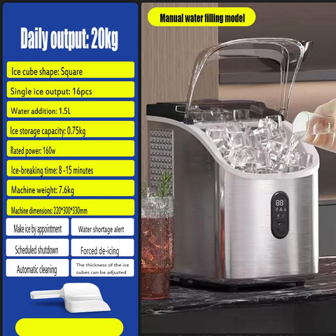 Countertop Ice Maker Machine, 20kg Daily Output, 160W | Makes Ice in 8-15 Min, LCD Display, Self-Cleaning Function, Adjustable Ice Thickness
