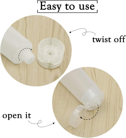 Willow 12Pcs 50g/50ml Empty Squeezable Soft Plastic Tubes Refillable Cosmetic Sample Vial Container with Flip Caps for Cream Shampoo Cleanser Shower Gel Lotion