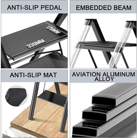 Olmecs 2 Step Ladder Aluminum Folding Step, Stool with Anti-Slip Sturdy and Wide Pedal
