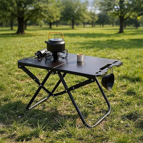 Folding Aluminum Alloy Camping Table Black – Roll-Up Portable Lightweight Grill Table for Outdoor