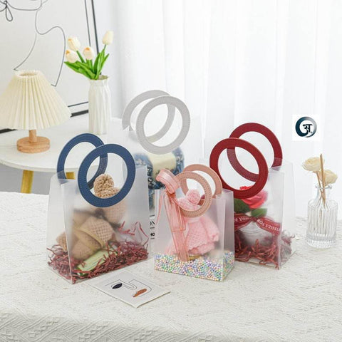 12 Pc / Pack Frosted PP Plastic Bag with Round Leather Handle Christmas Wedding Birthday Gift Bag - Willow