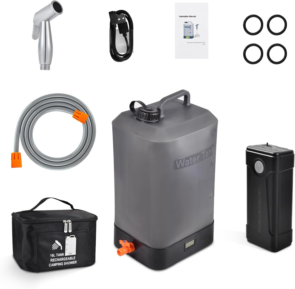 Olmecs Portable Outdoor Shower, 4.5 Gallon Silicone Water Tank, Battery Powered and with Temperature Display